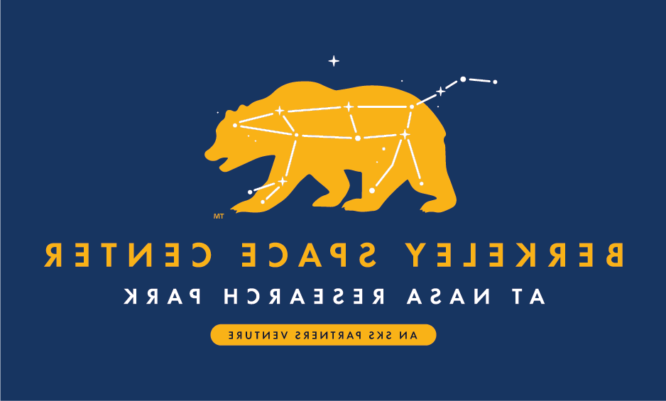 Golden bear overlaid on the bear constellation above BERKELEY SPACE CENTER AT NASA RESEARCH PARK An SKS Venture on a blue square