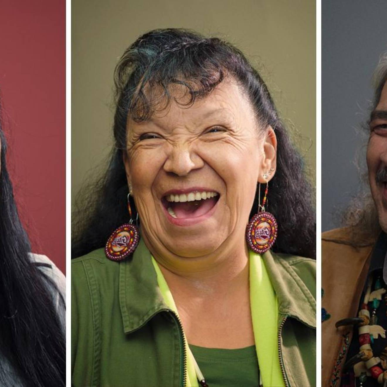 瑞恩·雷德康(Ryan RedCorn)的三幅笑着的美国原住民肖像