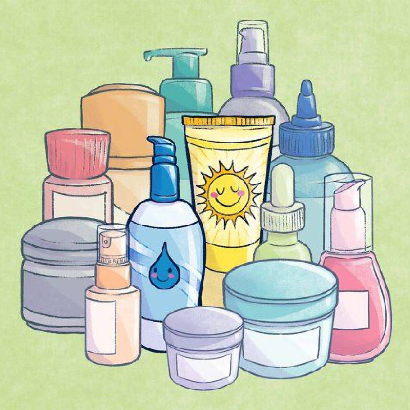 An illustration of skin care products