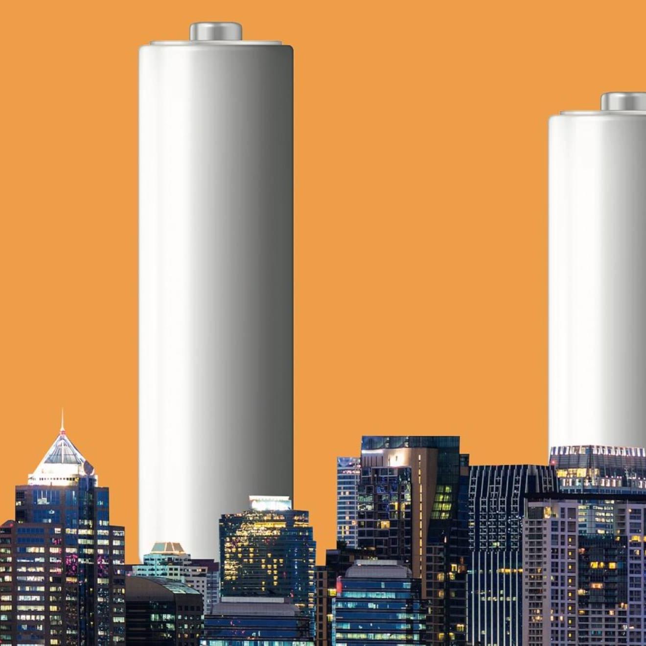 城市的天际线有两个电池，而不是摩天大楼中的摩天大楼